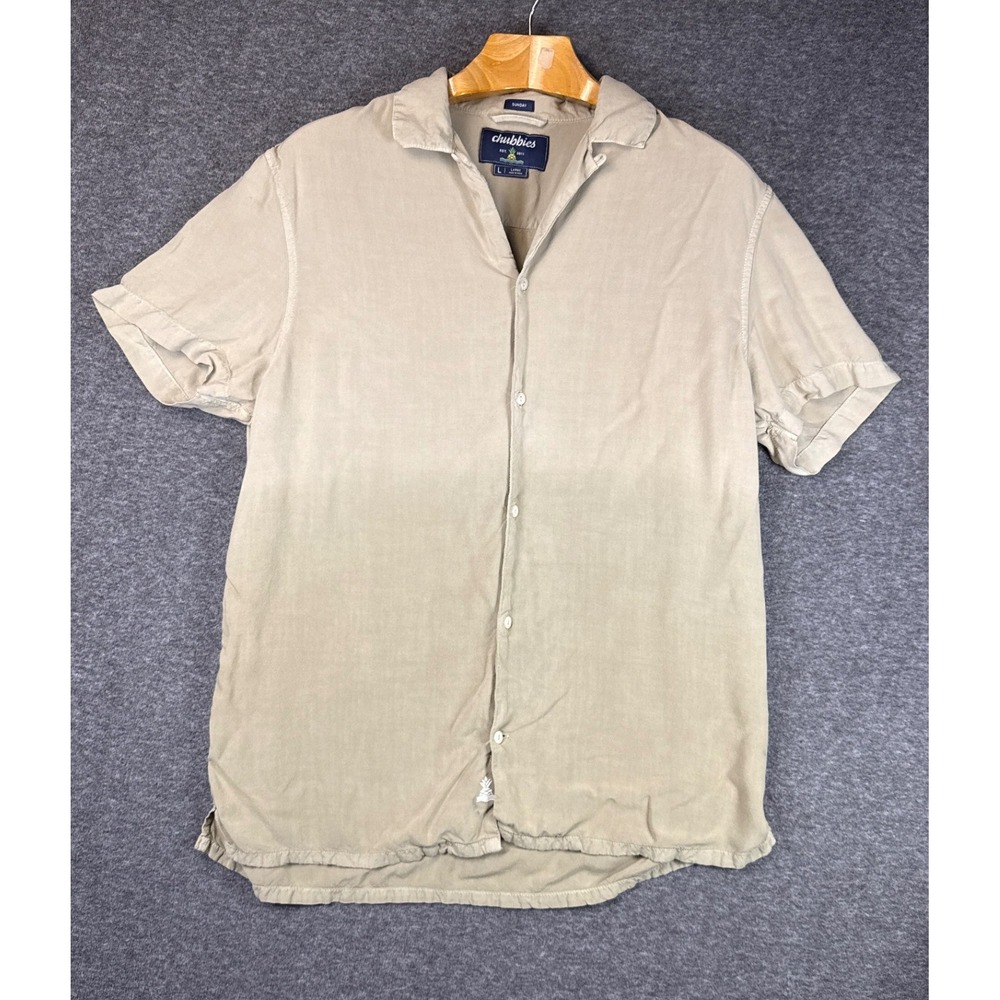 Chubbies Two Tone Tan Short‎ Sleeve Button Down Shirt Mens Size L Rayon Sunday